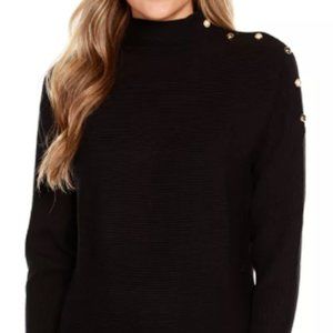 Belldini Black Label V-Neck Rib Knit Sweater with Gold Embellishment Size M